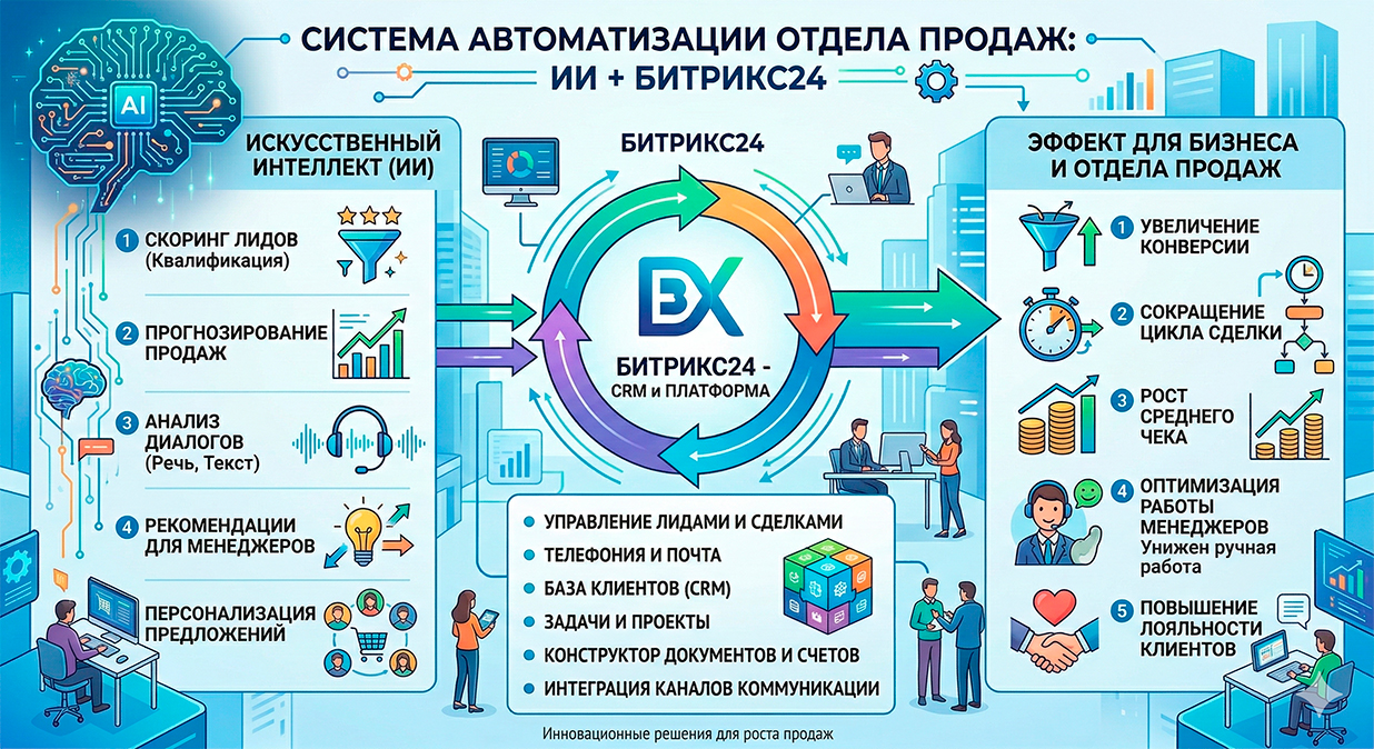 Схема работы: Битрикс24 и ИИ-боты